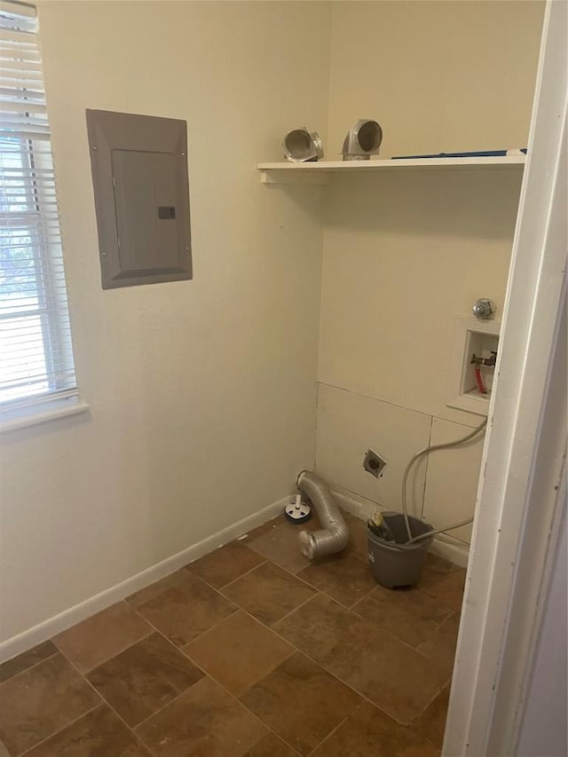 207 N 1st St, Thorndale, TX 76577 - laundry area featuring electric panel, electric dryer hookup, washer hookup, and tile patterned flooring
