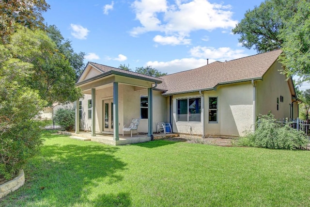 401 Texas Dr, Georgetown, TX 78633 - back of house with stucco siding, a patio area, and roof with shingles