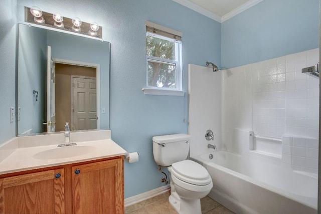 401 Texas Dr, Georgetown, TX 78633 - bathroom with toilet, vanity, shower / bathtub combination, ornamental molding, and baseboards