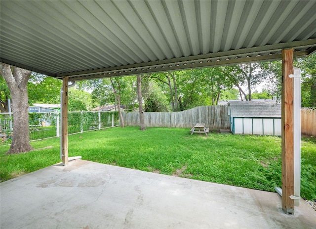410 Blueberry Hl, Austin, TX 78745 - fenced backyard with a patio area and a shed