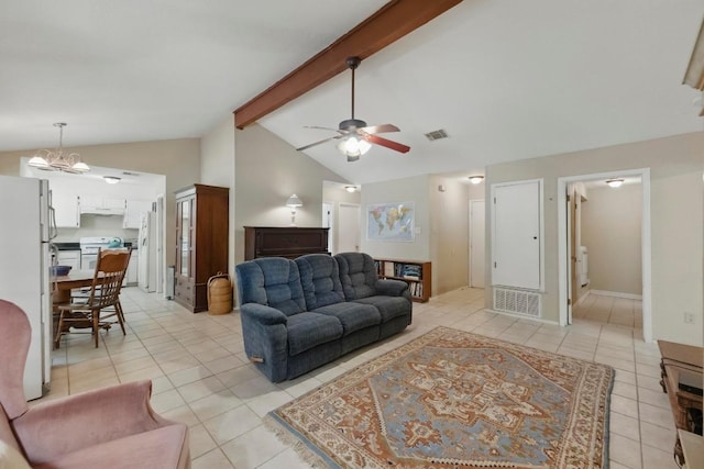 4802 Peach Grove Ct, Austin, TX 78744 - living room featuring light tile patterned floors, ceiling fan, and a chandelier