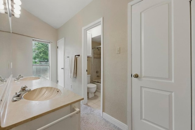 4802 Peach Grove Ct, Austin, TX 78744 - full bath featuring toilet, shower / tub combination, double vanity, and vaulted ceiling