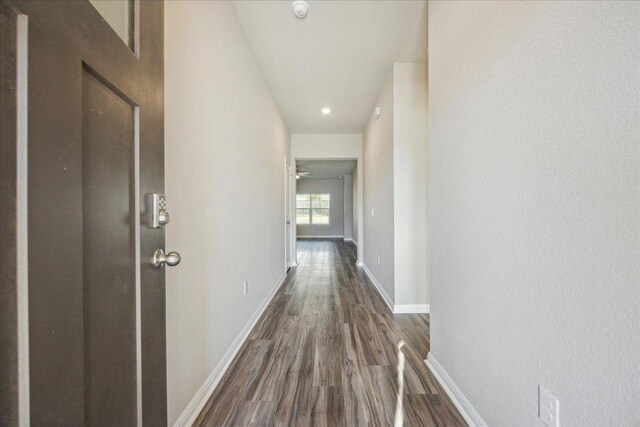 329 Empress Tree Dr, Leander, TX 78641 - corridor with dark wood finished floors and baseboards