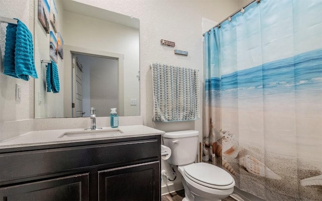4701 Tully Dr, Pflugerville, TX 78660 - bathroom with toilet, vanity, and curtained shower