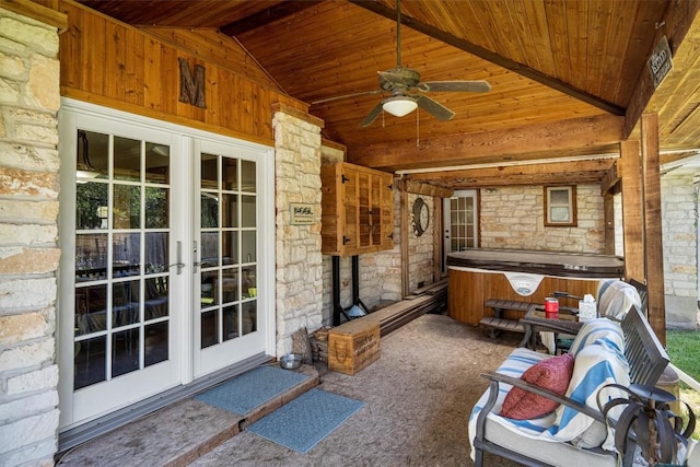2201 Carolyn Dr, Taylor, TX 76574 - sunroom / solarium featuring a jacuzzi, french doors, and ceiling fan