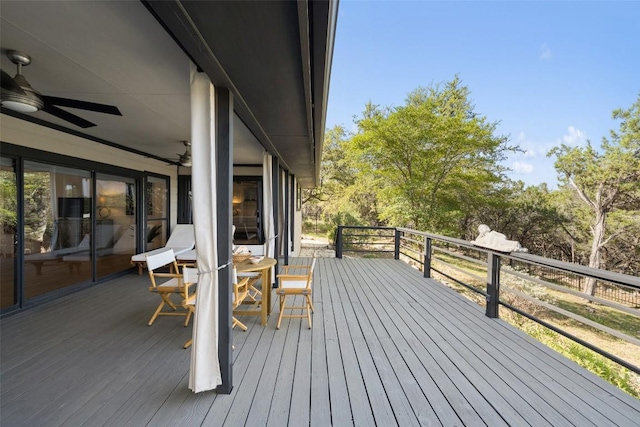 105 Palos Verdes Dr, Lakeway, TX 78734 - wooden terrace featuring ceiling fan and outdoor dining area