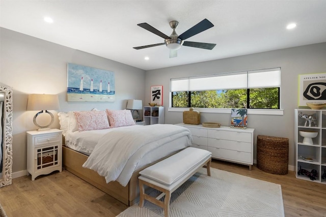 105 Palos Verdes Dr, Lakeway, TX 78734 - bedroom with light wood-type flooring, recessed lighting, and ceiling fan