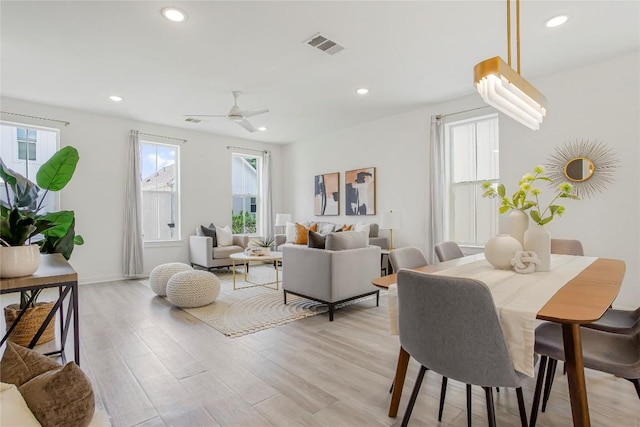 2624 Metcalfe Rd Unit 17, Austin, TX 78741 - dining space with light wood-style flooring, recessed lighting, and a ceiling fan