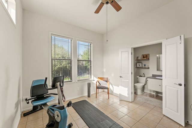 9300 N Madrone Trl, Austin, TX 78737 - home office featuring ceiling fan and light tile patterned floors