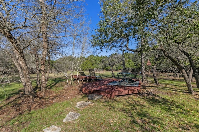 9300 N Madrone Trl, Austin, TX 78737 - view of green lawn featuring a wooden deck