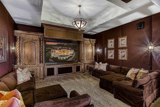 12821 Park Dr, Austin, TX 78732 - carpeted cinema with a chandelier