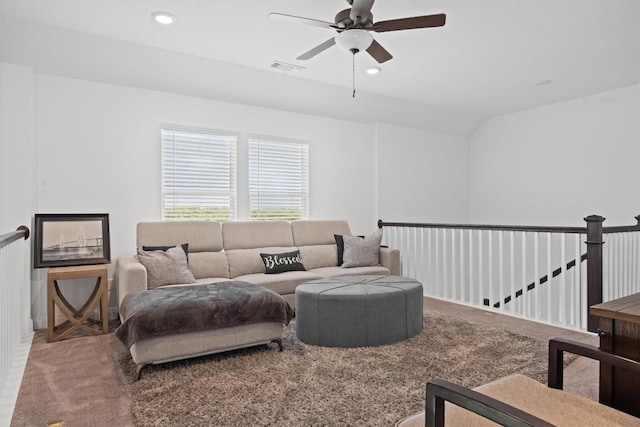 400 Turnbuckle Bnd, Leander, TX 78641 - living room featuring ceiling fan, carpet floors, and recessed lighting