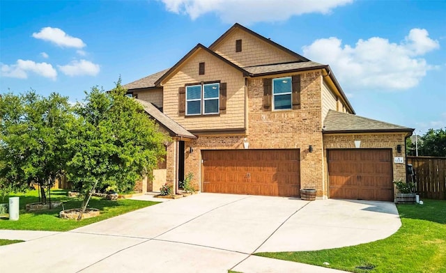 1224 Euless Ln, Leander, TX 78641 - craftsman-style home featuring concrete driveway, brick siding, an attached garage, and a shingled roof