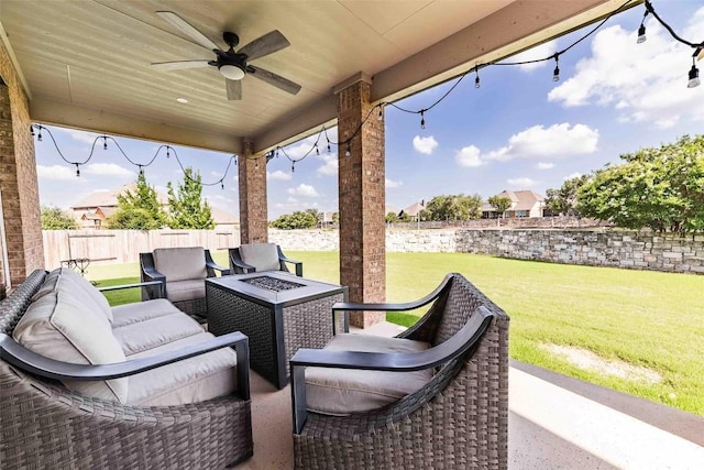 1224 Euless Ln, Leander, TX 78641 - view of patio with a ceiling fan and an outdoor living space with a fire pit