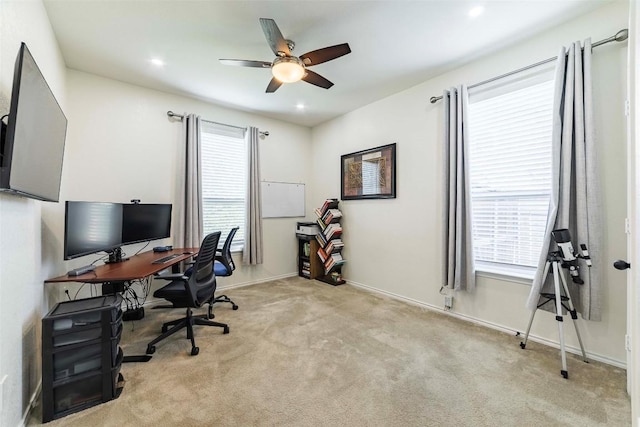 1224 Euless Ln, Leander, TX 78641 - office featuring ceiling fan, carpet flooring, and recessed lighting