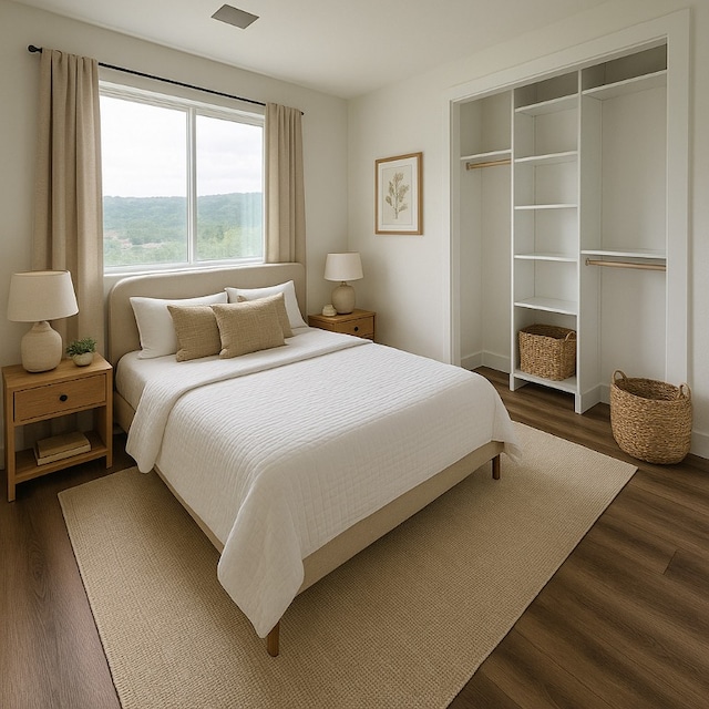 2404 Big Horn Dr, Austin, TX 78734 - bedroom with dark wood-type flooring and a closet
