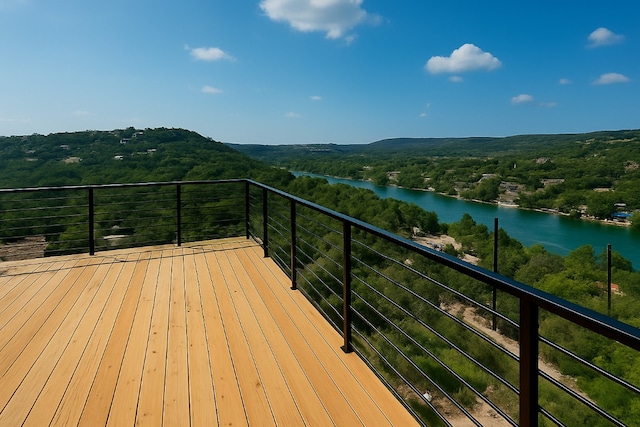 2404 Big Horn Dr, Austin, TX 78734 - deck featuring a water view and a forest view