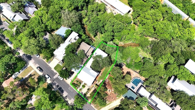 1700 S 6th St, Austin, TX 78704 - aerial overview of property's location with property parcel outlined and nearby suburban area