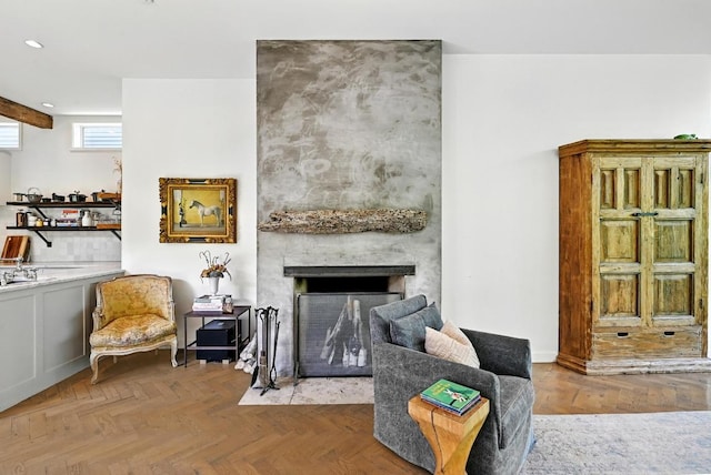 1700 S 6th St, Austin, TX 78704 - living room featuring recessed lighting and a fireplace