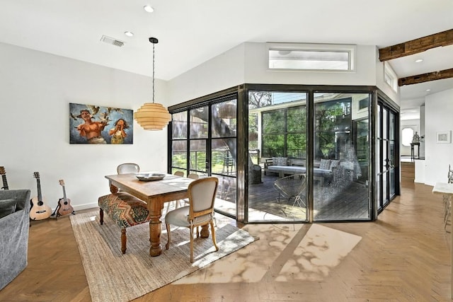 1700 S 6th St, Austin, TX 78704 - dining space with recessed lighting, baseboards, and a high ceiling
