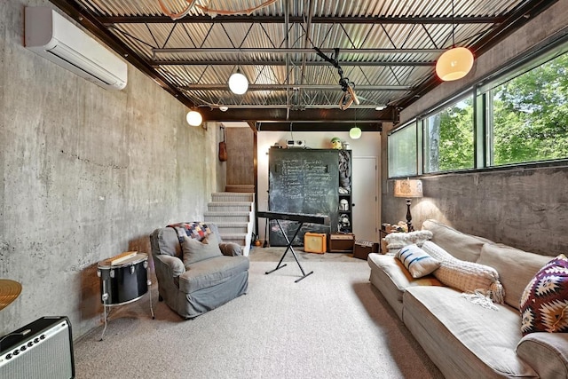1700 S 6th St, Austin, TX 78704 - carpeted living area with a wall unit AC and stairway