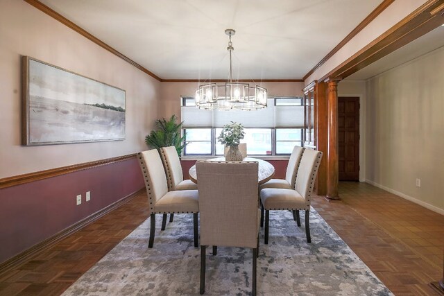 1005 Salem Ln, Austin, TX 78753 - dining room featuring baseboards, a chandelier, and crown molding