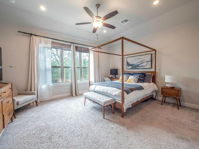 114 Loysoya St, Bastrop, TX 78602 - bedroom with recessed lighting, carpet floors, baseboards, and a ceiling fan
