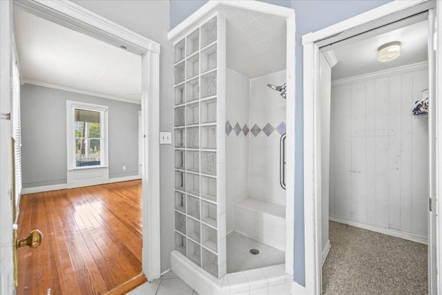 1223 Cecelia St, Taylor, TX 76574 - full bath with tiled shower, ornamental molding, and baseboards