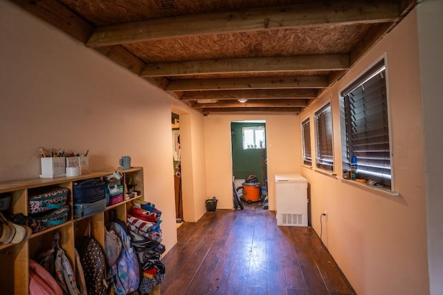 178 Ann Powell Rd, Smithville, TX 78957 - corridor featuring dark wood-style flooring and beam ceiling