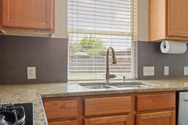 383 Spring Dr, Kyle, TX 78640 - kitchen with backsplash, plenty of natural light, and stainless steel dishwasher