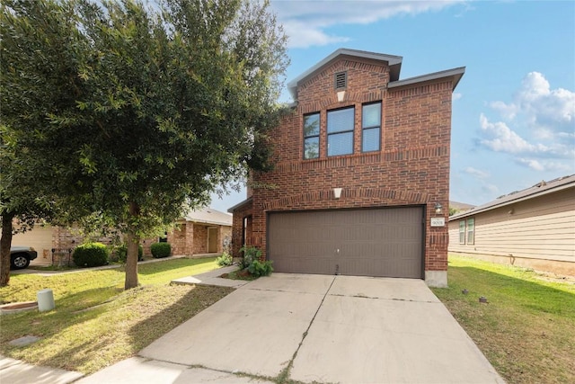 9001 Edmundsbury Dr, Austin, TX 78747 - traditional-style home with brick siding, a garage, a front lawn, and concrete driveway