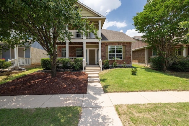 1813 Indian Lodge Dr, Cedar Park, TX 78613 - view of front of home featuring a porch, brick siding, a front lawn, and a balcony