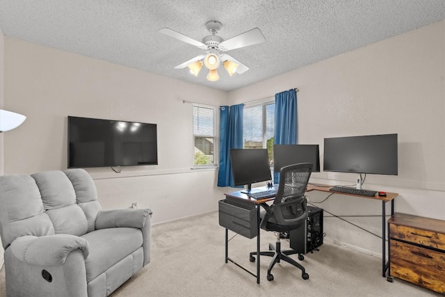 534 Broken Feather Trl, Pflugerville, TX 78660 - carpeted office space featuring a textured ceiling and ceiling fan