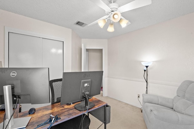 534 Broken Feather Trl, Pflugerville, TX 78660 - office space with ceiling fan, light colored carpet, and a textured ceiling
