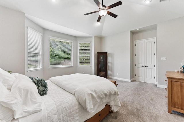104 Blue Agave Ln, Georgetown, TX 78626 - bedroom with light colored carpet, lofted ceiling, recessed lighting, and ceiling fan