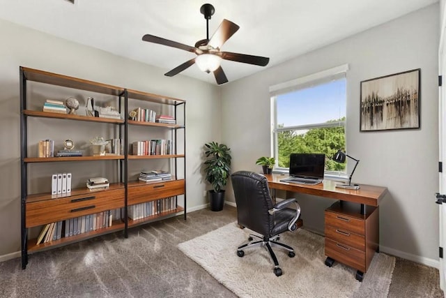 104 Blue Agave Ln, Georgetown, TX 78626 - home office featuring carpet floors, baseboards, and ceiling fan