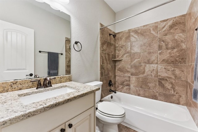104 Blue Agave Ln, Georgetown, TX 78626 - bathroom with vanity, toilet, shower / tub combination, and a textured wall