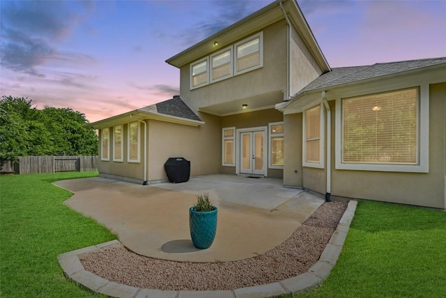 104 Blue Agave Ln, Georgetown, TX 78626 - rear view of house featuring a patio area, french doors, stucco siding, and a shingled roof