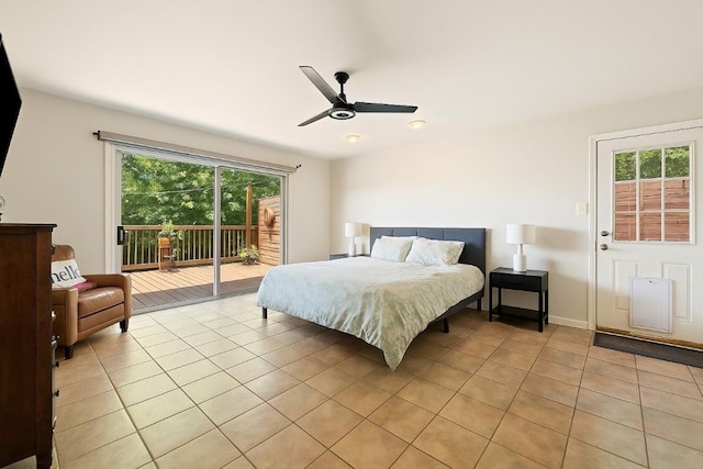 108 Highlander St, Lakeway, TX 78734 - bedroom featuring access to outside, light tile patterned flooring, and ceiling fan