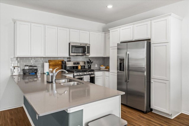 1725 Cobblecrest Ln, Leander, TX 78641 - kitchen featuring stainless steel appliances, a peninsula, white cabinets, and recessed lighting