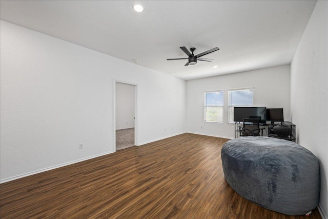 1725 Cobblecrest Ln, Leander, TX 78641 - living area featuring ceiling fan, wood finished floors, and recessed lighting