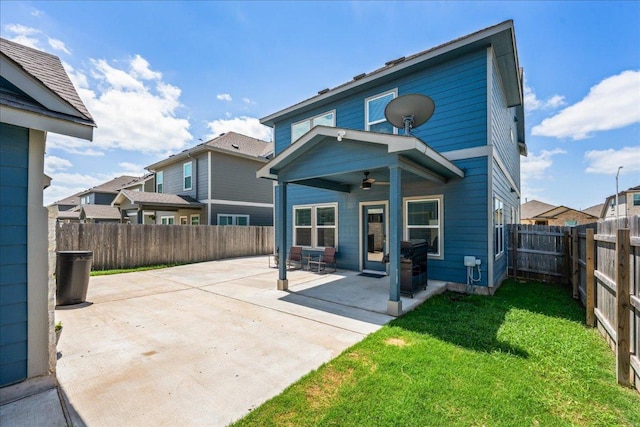 1725 Cobblecrest Ln, Leander, TX 78641 - back of house featuring ceiling fan, a patio, a fenced backyard, and a residential view