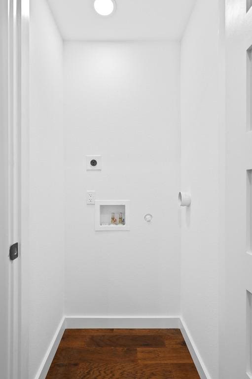 1006 Chericoo St, Austin, TX 78702 - washroom with electric dryer hookup, washer hookup, dark wood-style floors, and gas dryer hookup