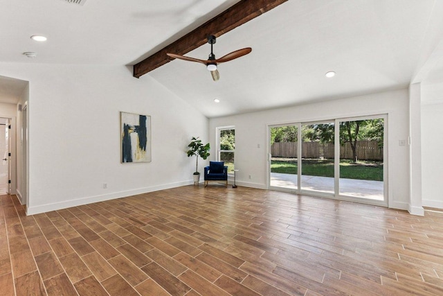 1111 Spearson Ln, Austin, TX 78745 - unfurnished living room with a ceiling fan, wood finished floors, and recessed lighting