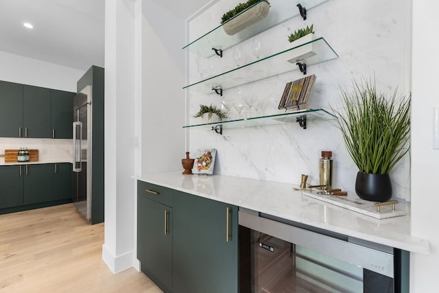 1119 Fairmount Ave, Austin, TX 78704 - indoor dry bar with beverage cooler, light wood-style flooring, and high quality fridge