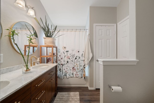 229 Wild Plum, San Marcos, TX 78666 - full bath with double vanity and wood finished floors