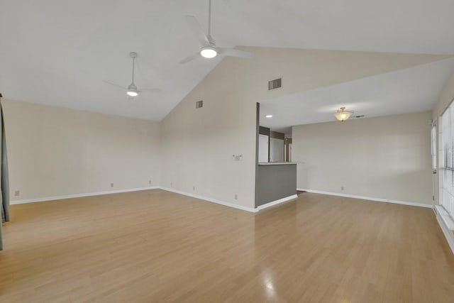 1219 Canyon Trce, Canyon Lake, TX 78133 - unfurnished room with high vaulted ceiling, ceiling fan, and light wood-style flooring