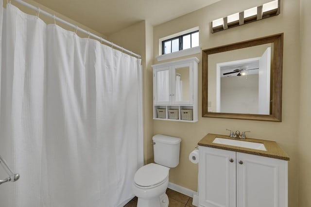 1219 Canyon Trce, Canyon Lake, TX 78133 - full bath with vanity, tile patterned floors, a shower with curtain, and ceiling fan