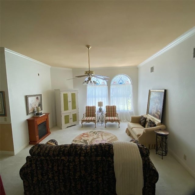 507 Dusty Leather Ct, Pflugerville, TX 78660 - living area featuring light colored carpet, ornamental molding, and baseboards