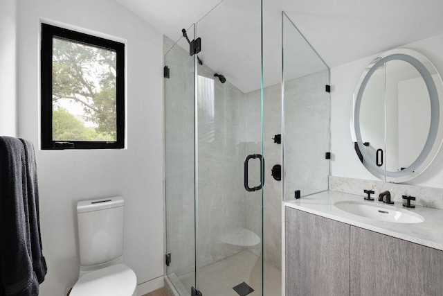 2503 Dip Cv, Austin, TX 78704 - bathroom with a stall shower, vanity, and lofted ceiling